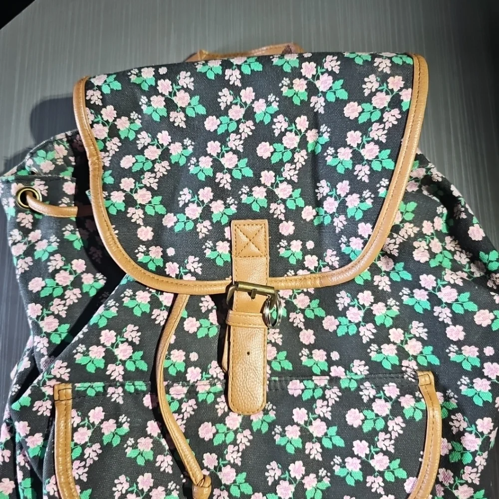 Brooklyn Bound Purple Black‎ Brown Green Mini Floral Backpack 2015 Edition EUC